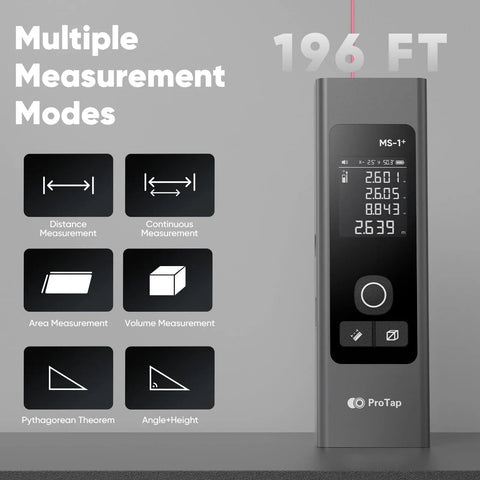 2-In-1 Laser Measure And Line Laser Pro-Grade With 196 Ft Range, Cross Line Alignment, Three Laser Heads, Type C Rechargeable, Area Volume And Pythagorean Calculations For Construction And Tiling, 1.4 Inch Black LCD, front view