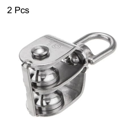 2 Pack M15 Double Pulley Block Stainless Steel Swivel Rigging Lifting Wheel Fixed Pulley for Crane Hanging Wire Towing Rope