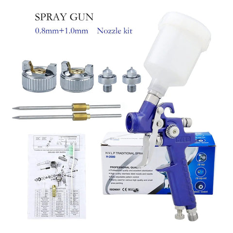 Pro Level Automotive HVLP Spray Gun Lightweight Pneumatic Paint Tool with 0.8mm and 1.0mm nozzle kit for quick bodywork.