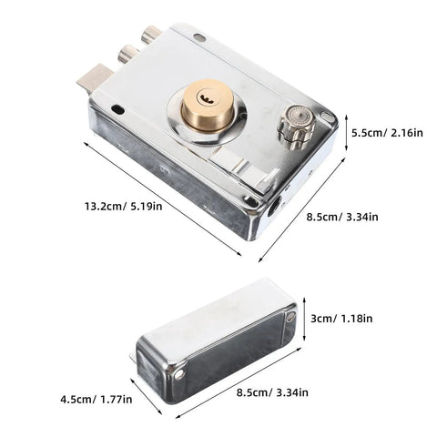 Heavy Duty Stainless Steel Front Door Safety Lock Set Featuring A Beefy Crescent Deadbolt For Foolproof Installation with dimensions.