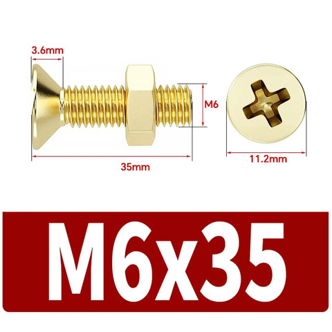 Cross Countersunk M6 Screws And Hex Nut Kit In 304 Stainless Steel, 40 Piece Or 20 Piece Sets, Weatherproof Indoor Outdoor Hardware With Strong Threads, Easy Install, Durable Build For Quick Fixtures, M6x35 screw dimensions