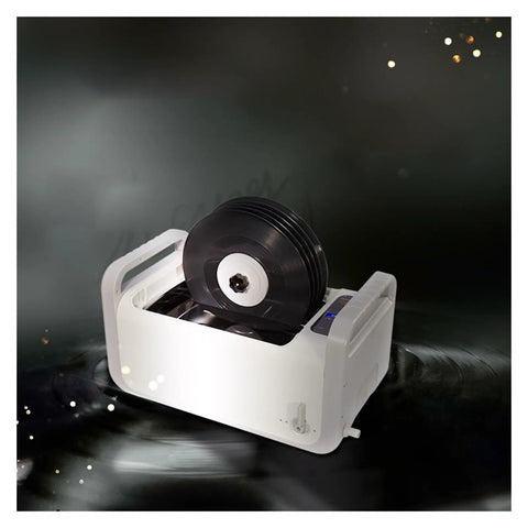 Banger Ultrasonic Vinyl Record Wash Machine For Classic Albums Automatic Disc Cleaner with vinyl record in water bowl.