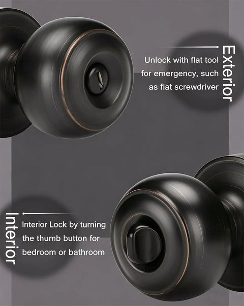 Oil Rubbed Bronze Interior Door Knob Privacy Set For Bedroom And Bathroom Doors, No Key Privacy Lock close-up