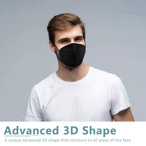 Man wearing black KN95 Face Mask Pack 20 Pcs Five Layer Cup Dust Safety Masks Breathable Protection Against PM2.5