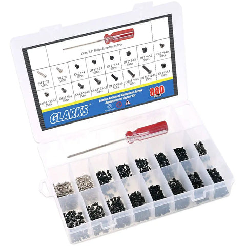 Slick Pro Level 880 Piece Laptop Screw Replacement Kit With Extra Phillips Driver For Universal Notebook Pc Builds And No Hassle Fixes Across Hp Dell Lenovo Toshiba And Sony Models in organizer with screws.