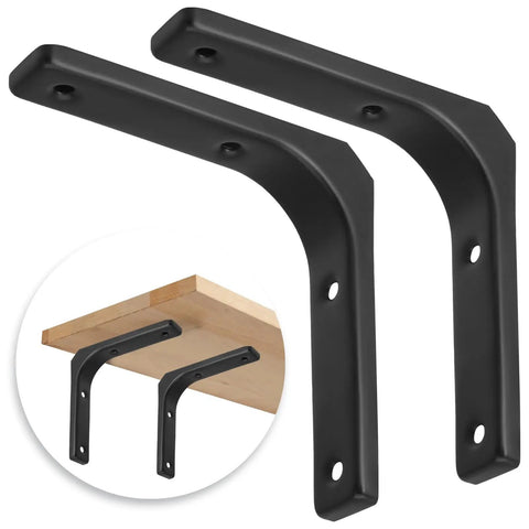 Bad Ass Black Heavy Duty Wall Mount Shelf Brackets 4 Inch L-Shaped Steel Brackets for sturdy floating shelf support.