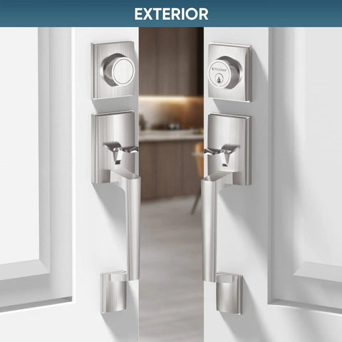 Heavy Duty Double Front Door Handle Set With Square Lever And Single Cylinder Deadbolt For Side By Side Exterior Doors