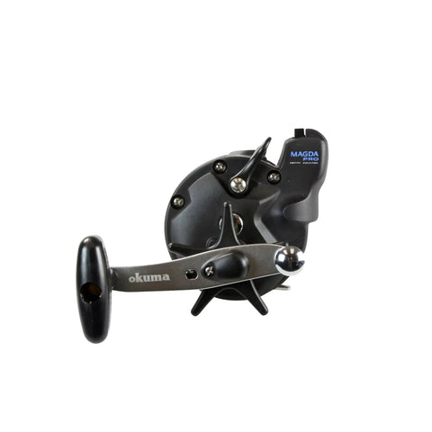 Magda Pro Line Counter Levelwind Trolling Reel Small Black Silver MA20DX featuring corrosion-resistant graphite construction