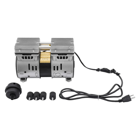 Industrial Oil Free Piston Vacuum Pump Air Compressor 370W with double cylinder and electrical components for high pressure use.