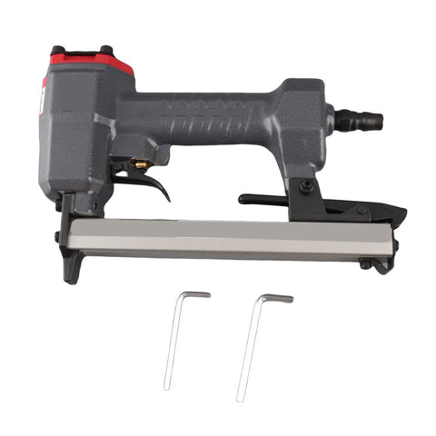 Lightweight 18 Gauge Pneumatic Brad Nailer Featuring A Durable Aluminum Frame And Reliable Trigger Action with two Allen wrenches.