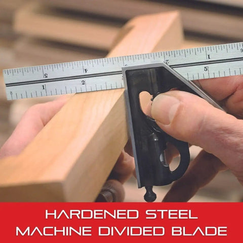 Built Tough Steel Combination Square With Square Head, 150mm Blade, showing precise measurement on wood surface