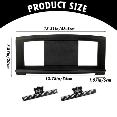 Sturdy Piano Keyboard Stand With Clips, Plastic Sheet Music Holder For Piano And Digital Keyboards, product dimensions shown