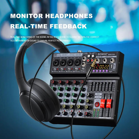 6 Channel DJ Audio Mixer With 99 DSP Effects And 7 Band EQ Gig Ready Independent 48V Phantom Power Bluetooth USB Recording Interface