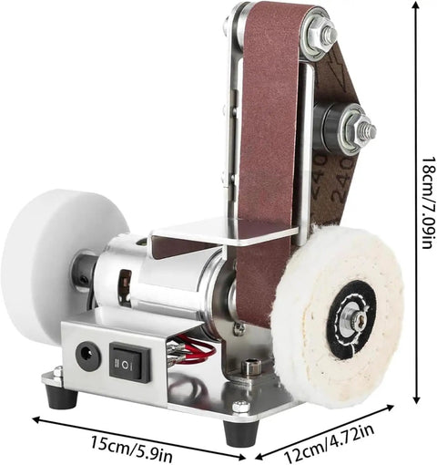 This Awesome Mini Electric Belt Sander Features 7 Speed Options And Reverse Switch For Smooth Knife Making And Diy Projects Adjustable Rpm From 4000 To 9000 With 15 Degree Inclined Design Includes Ten Sanding Belts For Effortless Grinding And Polishing, compact mini belt sander with sanding belt and polishing wheel.