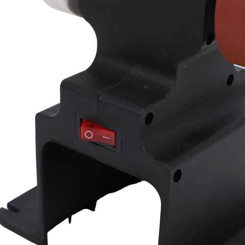 Heavy Duty Mini Bench Grinder With Powerful Copper Motor and Coarse Fine Grinding Wheels showing durable power switch and compact design.