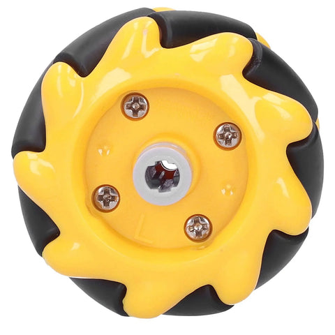 Deosdum Mecanum wheel for robotic cars, yellow with black rubber tread, 48 mm diameter