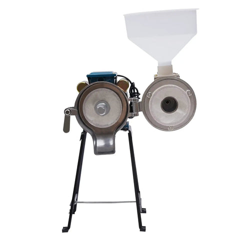 Front view of Heavy Duty 2200W 110V Wet Grain Mill Grinder With Funnel For Soy Milk, Corn, Rice And Beans, stainless steel body
