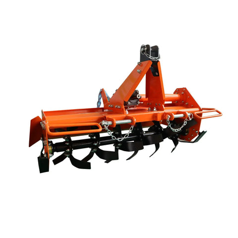49 Inch 3 Point Rotary Tiller Attachment For Cat 1 Tractors 20 To 30 HP PTO Compatible Lightweight Cultivator Orange Finish