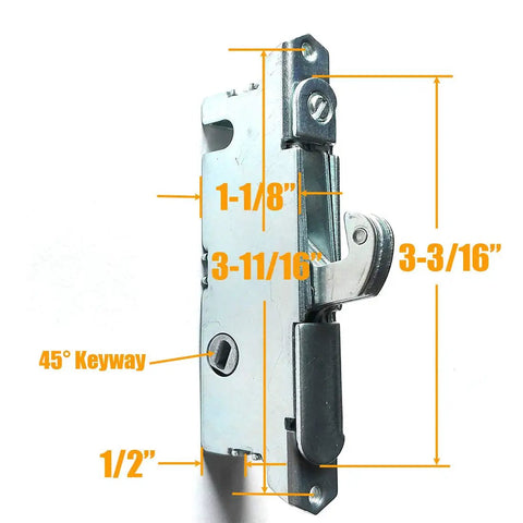Sliding Glass Patio Door Handle Set With Oak Interior And White Diecast Exterior Finish, Mortise Lock With 45 Degree Keyway shown