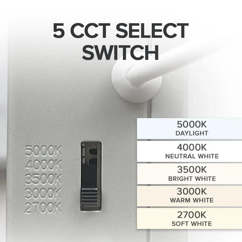 Close-up of 5 CCT select switch for 12 Pack 4 Inch Ultra Thin Recessed Led Downlights With 5 Color Temperature Selectable 2700K Through 5000K