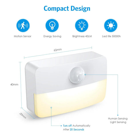 Compact design of 4 Pack Mini Motion Sensor Stair Lights Battery Powered Cordless LED Night Lights No Wires Easy Install 40 Lumens 3000K