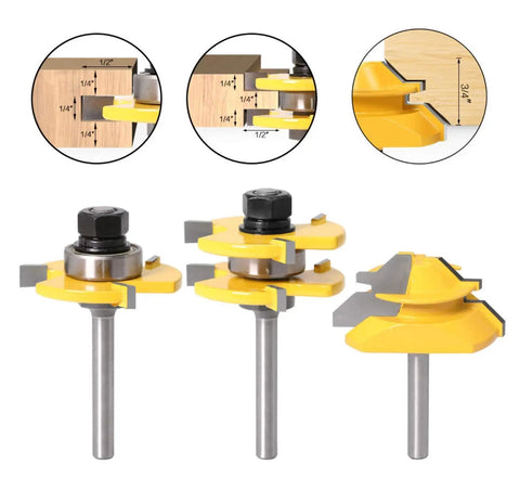 Lock Miter Router Bits And Tongue And Groove Set with one quarter inch shank, pro grade three teeth T-shape cutter, woodworking tool kit