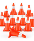 12 Pack 18 Inch Traffic Safety Cones With Reflective Collars, Durable PVC Construction, Orange Cones For Home Driveway And Road Parking
