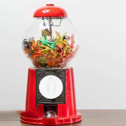 Super Cool Sosoport Switch Knob For Vending Machines And Playgrounds Sturdy Plastic Party Game Accessory Hardware Part For Fun Repairs And Decor Upgrade on a red gumball machine filled with colorful toys.