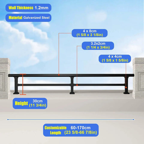 Heavy Duty Balcony Railing Fence Extender Topper, galvanized steel, 30cm height, customizable length, privacy screen for patios.