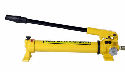 Pro Grade Two Speed Hydraulic Hand Pump Delivering Bone Hard Pressure For Grease Monkey Maintenance Duties with handle and tank.
