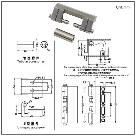 Beefy Heavy Duty Concealed Cabinet Door Hinge With Detachable Elbow 1 Piece Stainless Steel T Thickened Ultra Durable Hardware diagram