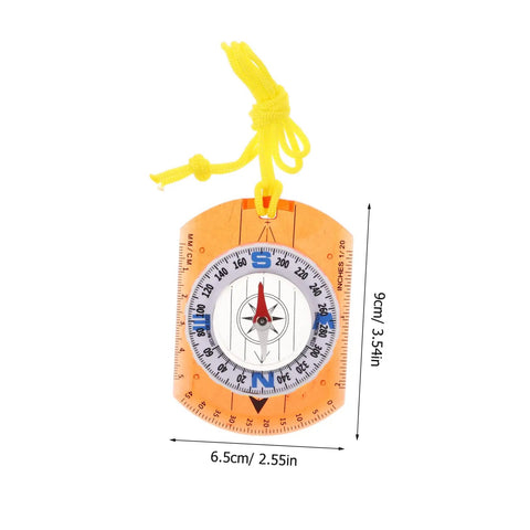 Trail Ready Orienteering Compass With Multi Function Built In Ruler Pointer And Luminous North in orange with yellow string.