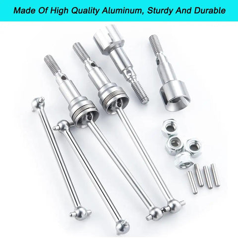 Beefy 4 Piece RC Front And Rear CVD Driveshaft Set for One Sixteenth Scale Trucks CNC machined metal shafts silver finish
