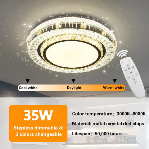 LED Flush Mount Ceiling Light With Remote, Dimmable 3000K To 6000K, 35W, 14.9-Inch, showing brightness and color options
