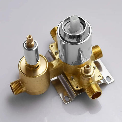 3-Function Shower Diverter Valve With Concealed Brass Pressure Balance Rough-In Valve Trim Kit In Polished Chrome on white background