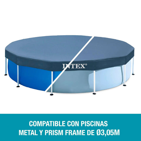 Ready For Summer Kickbacks 10 Ft Round Above Ground Pool Cover With Tight Rope secures a blue PVC pool.