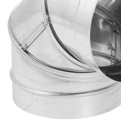 Close-up of 8 Inch Diameter Stainless Steel Single Wall Wood Burning Stove Elbow Connector 90 Degree Vent Pipe For Smoke And Exhaust