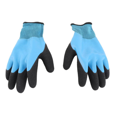Tough as Nails Electrician Insulated Gloves Deliver Straight Up 1000V High Voltage Shielding with rubber grips and blue sleeves.