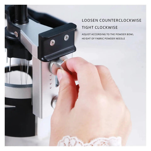 Premium Barista Grade Rotating Espresso Stirrer And Coffee Distribution Tool With Adjustable Needles in use, adjusting needle height.