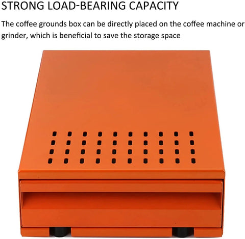 Stainless Steel Coffee Knock Box With A Roomy Detachable Bin And Cushioned Knock Bar For Slick Espresso Tamping Station Vibes That Quiets The Grind And Keeps Your Barista Setup Pristine, shown from the top angle in vibrant orange.
