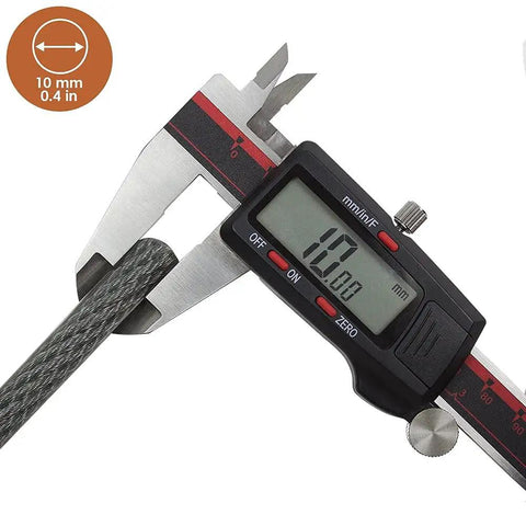 Caliper measuring 10mm thickness of Heavy Duty Security Cable Lock with loops 10mm braided steel weatherproof and cut resistant