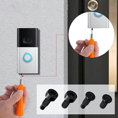Replacement Screws For Ring Video Doorbell 20Pcs Black 4 Size Set With T5 And T16 Heads shown with screw installation demo