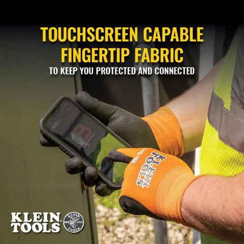 Person wearing Knit Dipped Cut Resistant Work Gloves With Nitrile Coated Palms For Maximum Grip And Flexibility ANSI A1 Rating