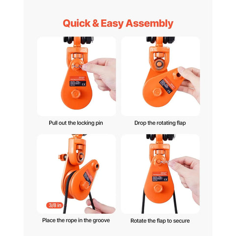 Steps to assemble 2-Ton Snatch Block With G80 Chain And Swivel Shackle 3 Inch Sheave For 3/8 Inch Wire Rope Heavy Duty Tow Truck Recovery Pulley