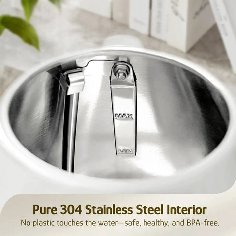 Interior view of the Retro Electric Kettle With Thermometer 1.7 Liter All Stainless Steel 1200 Watt Fast Boil Cordless BPA Free