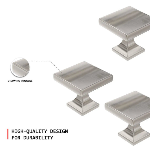 Set Of 50 Brushed Nickel Square Cabinet Knobs For Dresser Drawers And Kitchen Cabinets, Durable Zinc Alloy Hardware
