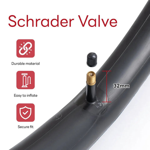 Close-up of AV32mm Schrader valve on Everyday Durable 29 Inch Bike Inner Tube 29x2.125 To 2.40 With AV32mm Schrader Valve Replacement