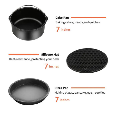 Must Have Ultimate Air Fryer Accessories Set For 3.7QT To 5.8QT Deep Fryers Includes 7 Inch Cake Barrel Pizza Pan Silicone Mat