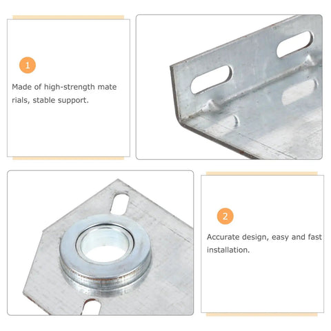 Close-up of Heavy Duty Two Pack Garage Door Torsion Spring Center Bearing Bracket, featuring durable metal and mounting holes.