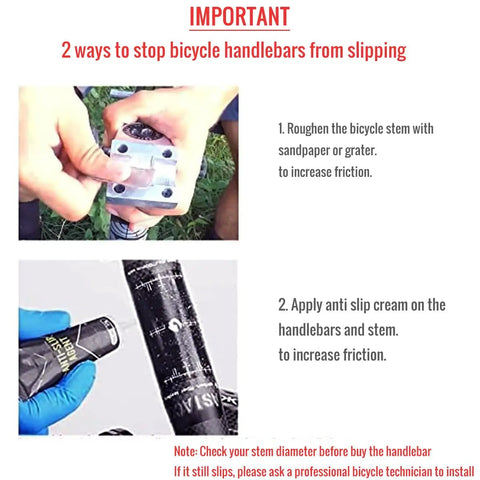 Two steps to stop bicycle handlebars slipping: roughen stem, apply anti-slip cream for increased friction.
